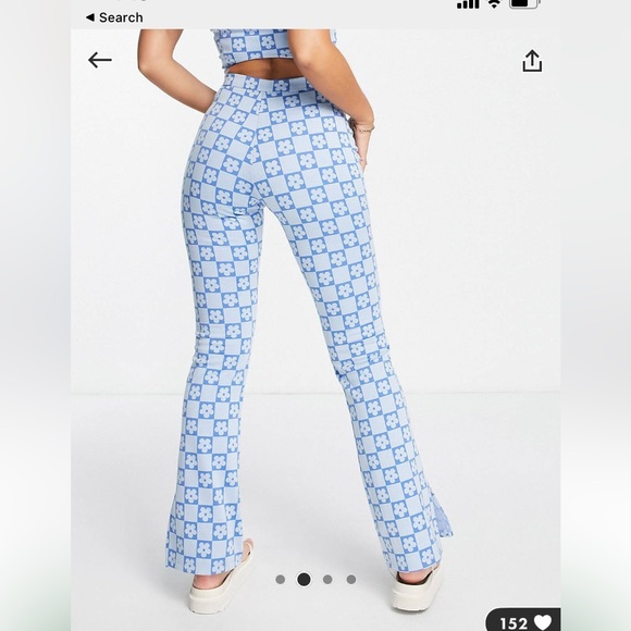 Floral hippie retro flared daisy checkboard pride jersey pants - Picture 3 of 4